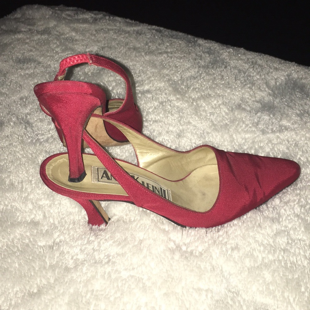 Ann Klein II red-cloth, sling-back heels.